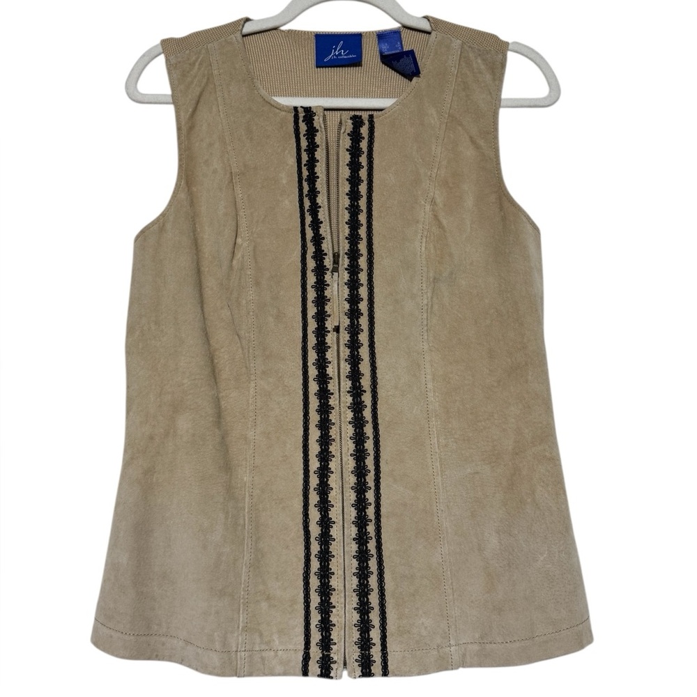 Vtg Tan Suede Leather Knit Vest Size S Boho Western Festival Rodeo Cowgirl Fall
